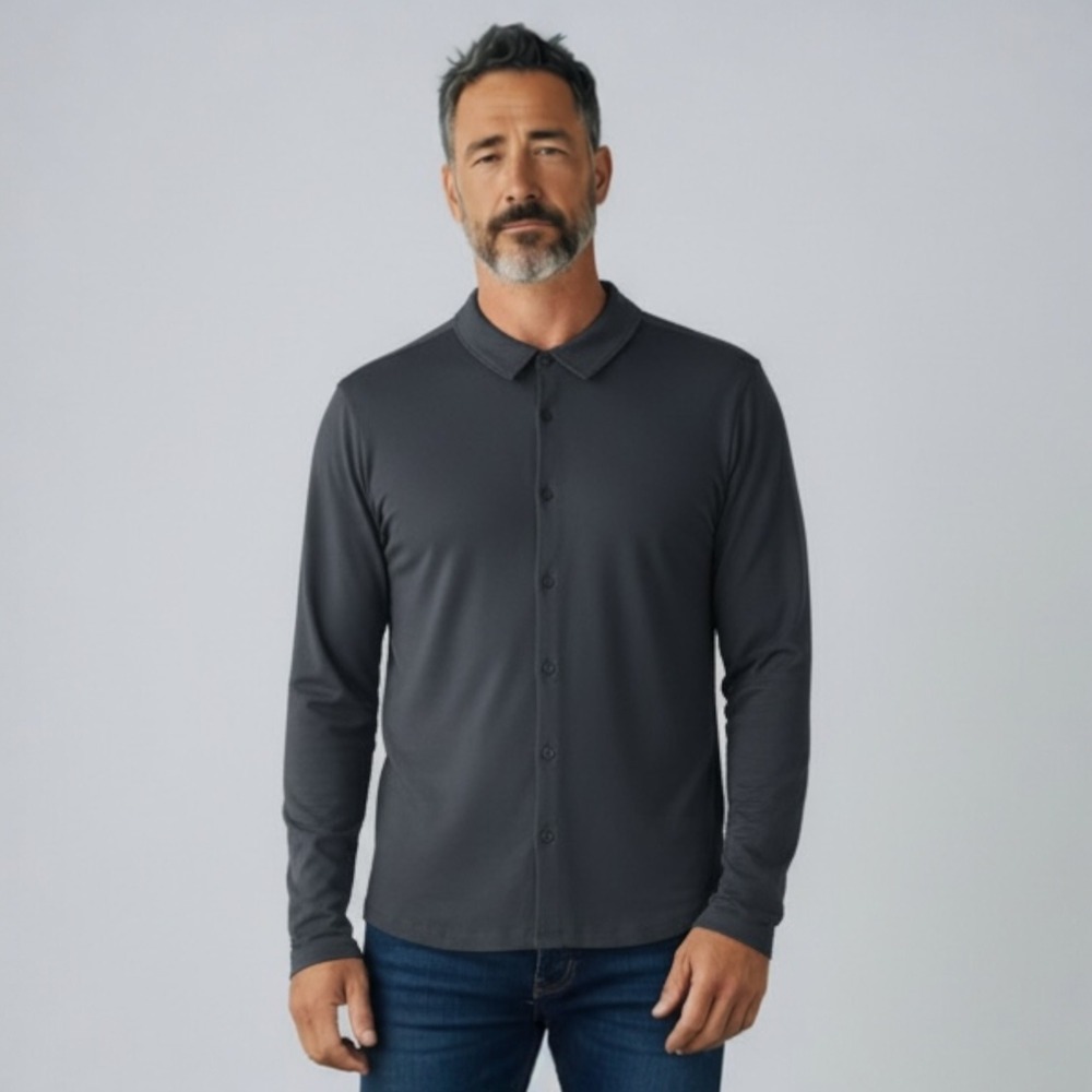 True Classic‎ Shirt Mens Large Blue Button Up Stretch Cotton Long Sleeve Casual